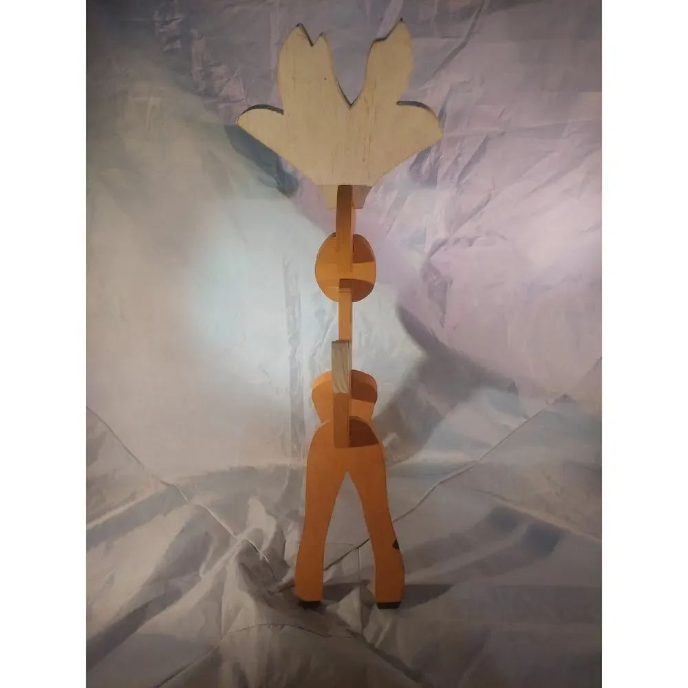 Vintage Rudolph Reindeer Christmas Decoration 19.5” Painted Wood Slot Build